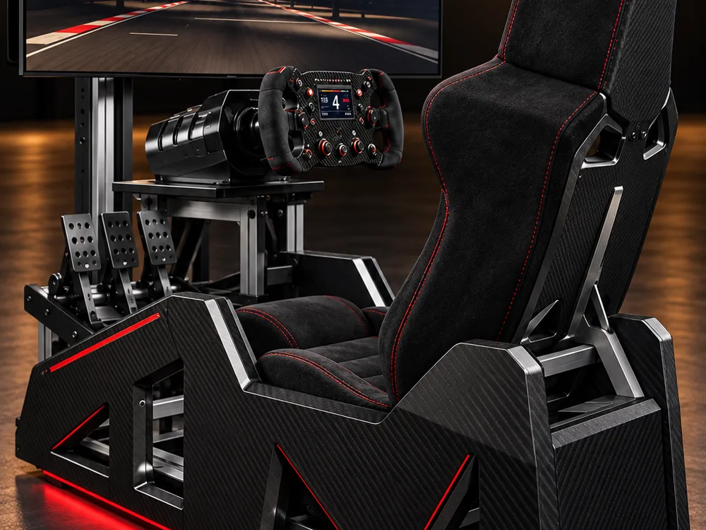 The Alcantara bucket seat, red seams along every edge