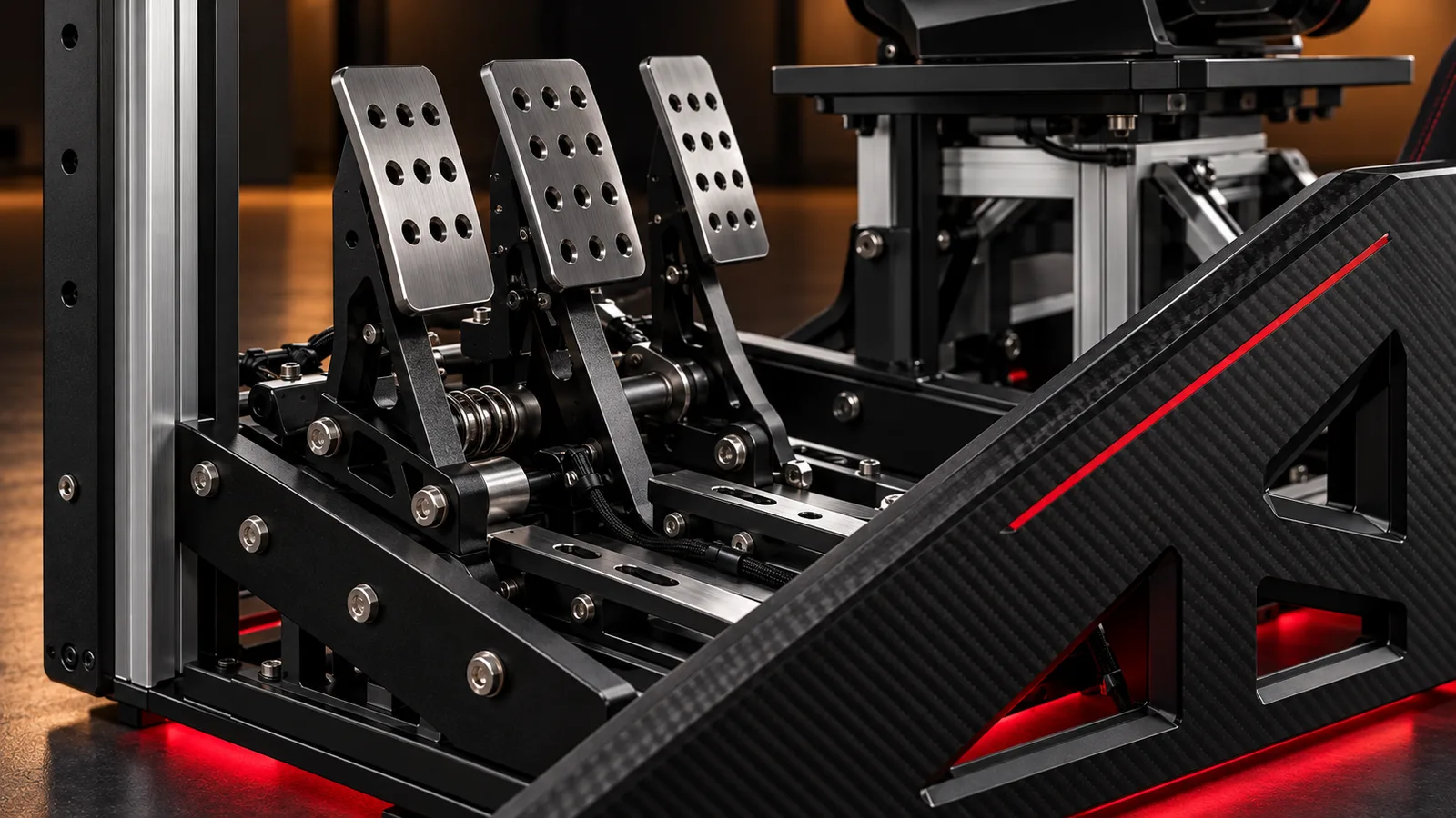 The pedal box: three milled aluminium pedals with hydraulic cylinders